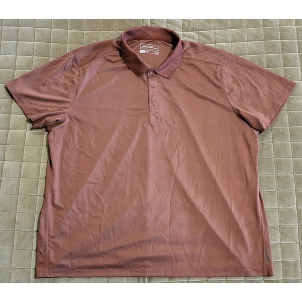 NWT Eddie Bauer Men's XXL Brown Cotton Polo Shirt Short Sleeve Bluberry